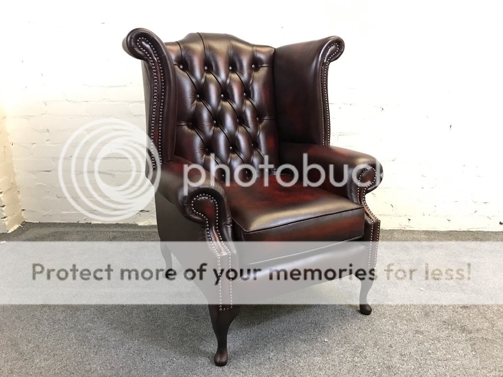 Chesterfield Queen Anne High Back Wing Chair In Antique Red Leather eBay